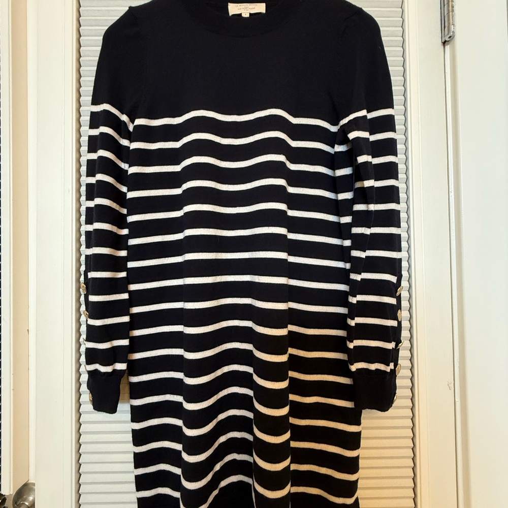 Sezane Paola Dress (Size S) - Navy/Ecru